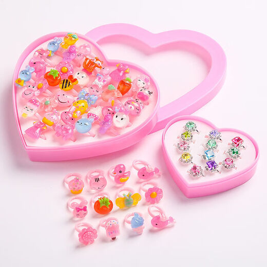 Qumeisi new children's ring ring cartoon girl princess jewelry imitation crystal gemstone girls jewelry gemstone style 36 mix and match box