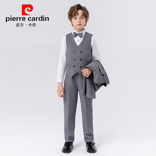 
Pierre cardin children's dress handsome boy British gentleman style suit small children's suit piano hosting performance suit gray 6-piece set (shirt + jacket + vest + trousers + 150cm, recommended weight 68-79 Jin [Jin equals 0.5 kg]