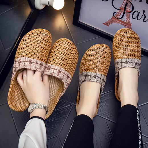 Doghc Bambusschuhe Sommer Rattan gewebtes Sandalen Leichte Heimpaare atmungsaktive Strohmatte Bambus Weben hellbraun/baotou 25 Frauen (Größe 37 ~ 38)