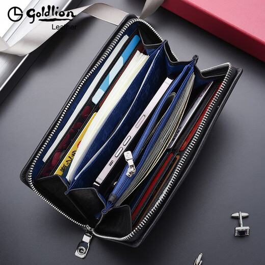 Sac d'embrayage à glissière à glissière Goldlion Wallet Men de Goldlion Long Men de vache à main de vache de vache pour sac à main haut de gamme Black Black [Autorisation officielle - One Fake One and Ten Finons]