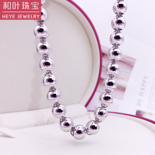 Heye Jewelry Pt950 men's platinum necklace, light bead necklace, real gold, men's platinum Buddha beads, men's round bead chain, light beads, platinum 12.35 grams, 46cm long, about 3.0mm thick