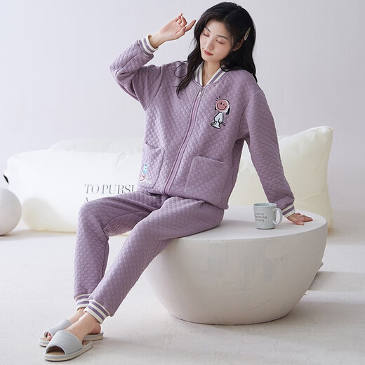 
Comfortable shirt for women, winter pure cotton long sleeves, autumn and winter warmth thin cotton air cotton mezzanine, women's warm home clothing MC15273 XL (recommended 120-135 Jin [Jin equals 0.5 kg])