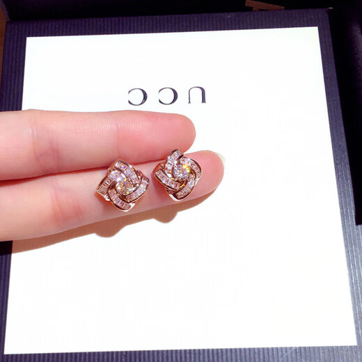 DL 1998 Fat Donglai same style 18K rose gold earrings 2024 new simple silver needle earrings women's fashionable earrings single zircon geometric earrings * rose gold