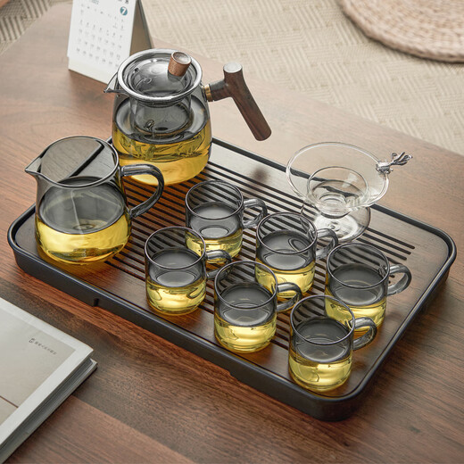 Yipot Tea Glass Tea Set Set Teapot Kung Fu Tea Cup with Filter Tea Water Separation Tea Tray Office Tea
