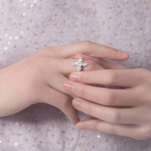 Abyb charming four-leaf flower ring retro niche design personalized ring open ring 520 birthday gift for girlfriend and wife four-leaf flower ring (high shine)