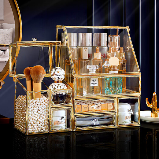 KAMAN cosmetics storage box, dust-proof glass, large capacity, desktop lipstick and skin care product storage rack, gift for girlfriend, internet celebrity 3-piece set, top + pump + three-in-one