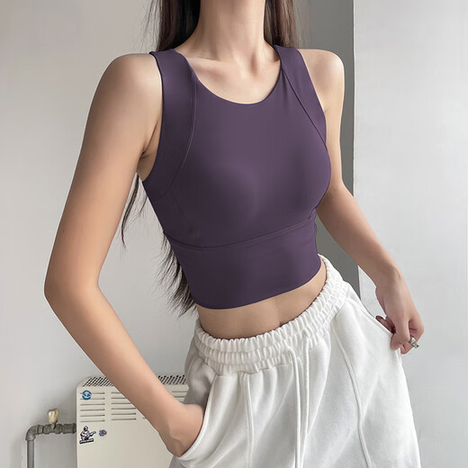 KEJIMITAO integrated shock absorbing sports underwear running breathable full cup yoga vest 2023 new fitness bra women cocoa color integrated L