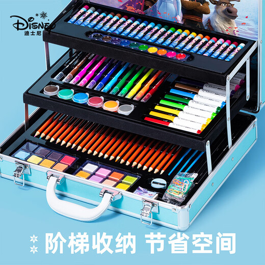 迪士尼（Disney）画笔套装160件儿童绘画礼盒套装画画套装画笔水彩笔文具礼盒套装玩具女孩生日礼物 爱莎公主*豪华版【160件绘画套装】 无规格