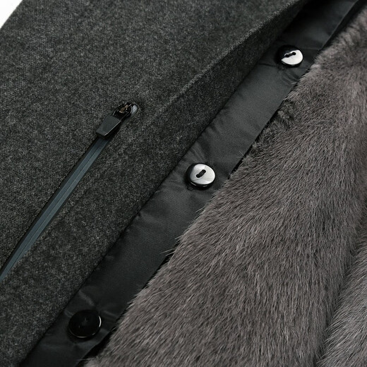 
Caniti mid-length men's sapphire mink liner with hat parka winter warm coat business casual fur dark blue L