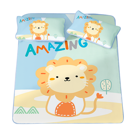 Beyond Kids Home Textile Cool Mat Single Summer Summer Cool Mat Three-Piece Set Student Dormitory Ice Silk Cool Mat Summer Children's Ice Silk Mat Air Conditioning Mat Cute Lion 150cm (Three-Piece Set)