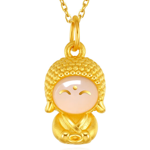 Gold pendant for women gold inlaid jade little cute Buddha 999 solid gold hard gold Hetian jade happy Maitreya Buddha birth year jewelry pure gold happy cute Buddha pendant free gold plated silver necklace free certificate