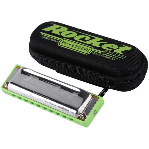 
HOHNER Germany and imported rockets Blues ROCKET AMP electroacoustic version 10 ten-orific harmonica for adult beginners AMP green rocket C-tuning PADDY scale bass belt 6