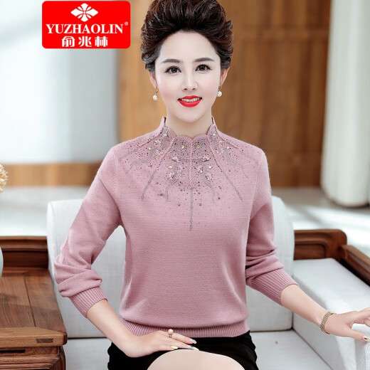 Yu Zhaolin middle-aged and elderly women's clothing 30-40 years old mother's clothing autumn and winter long-sleeved T-shirt half turtleneck knitted sweater bottoming shirt clothes for women LY1928N pink XXXL