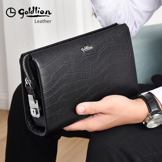 Jinlilai Handbag para hombres de cuero genuino de cuero antirrobo de la contraseña de bloqueo de la capa superior de la capa de vaca 2025 NUEVO bolso de mano alta negra