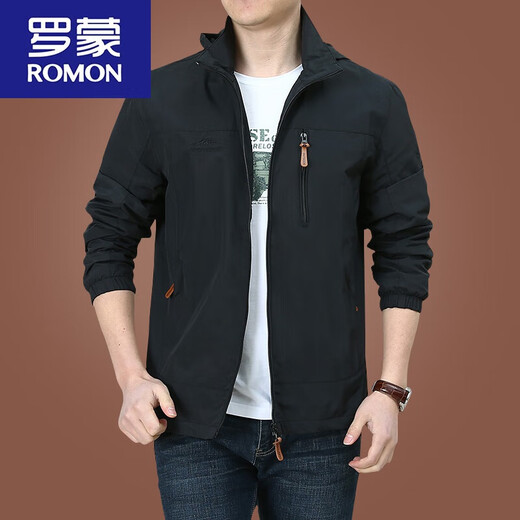 罗蒙（ROMON）冲锋.衣外套男春秋男款户外美式防风防风衣男装男士秋装运动夹克 深蓝9898 加 绒款 XL