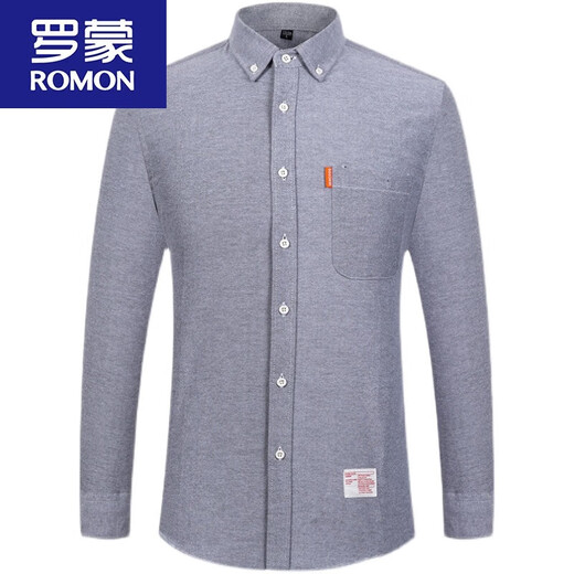 罗蒙（ROMON）春秋男士棉衬衫长袖中青年休闲成棉牛津纺纯色衬衣大码男装 藏青色 16817口袋款 XL 40125140斤