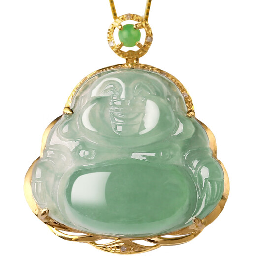 Haikai necklace for women, jade pendant, gold inlaid jade Maitreya Buddha necklace, Valentine's Day birthday gift for mom, 18 gold k jade Buddha edge Maitreya Buddha smile necklace