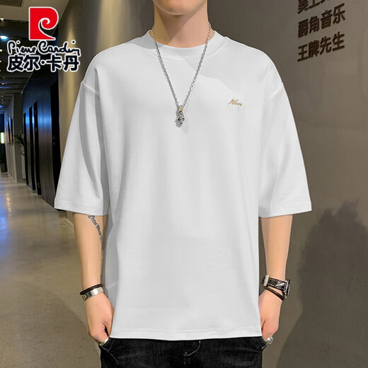 Pier Cardin men's T-shirt round neck loose simple centre-sleeved T-shirt summer new casual half-sleeved top burgundy QD659 medium 2XL