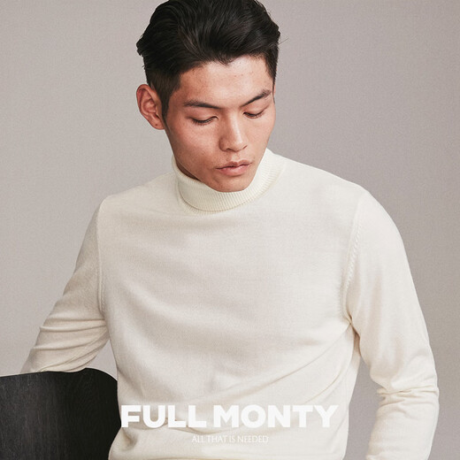 FULL MONTY高领套头平纹基础款毛衣男士轻商务休闲修身针织衫 本白色8659 M