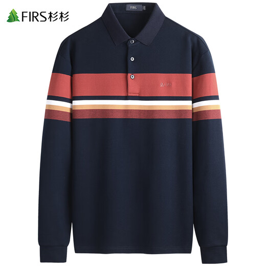 Shanshan (FIRS) Camiseta de manga larga de algodón puro para hombres nuevas rayas bordadas de otoño para hombres Polo826 Maple Leaf Red XL (180)