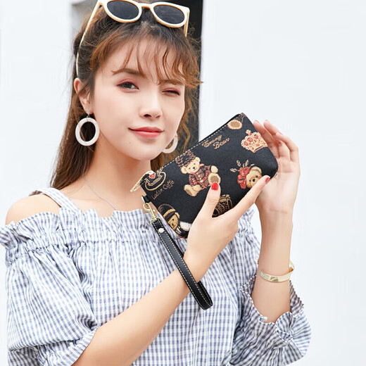 小熊依恋女士手拿包化妆包时尚多功能手机小零钱包帆布手包钥匙包