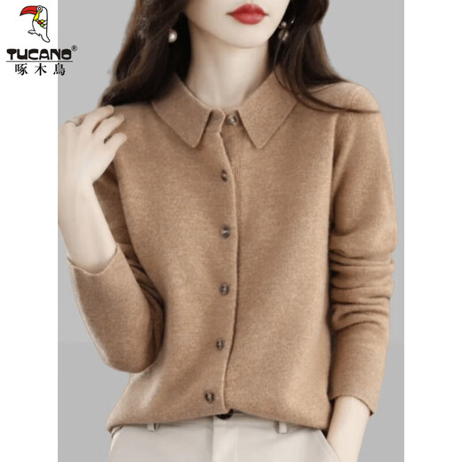 Woodpecker Velvet Shirt Women's Autumn and Winter New Middle-aged Mother's Clothes Fashionable Loose Slim Polo Collar Long Sleeve Bottoming Top Milk Camel Color XL Recommended 100-115 Jin Jin equals 0.5 kg