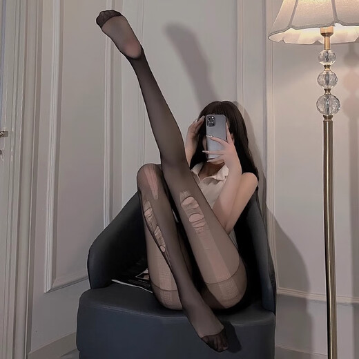 浪莎手撕丝袜女4双装超薄可撕一次性情趣黑丝易撕性感连裤袜黑色