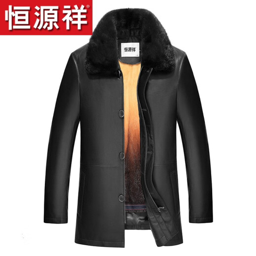 Hengyuanxiang genuine leather windbreaker men's gold mink lining leather jacket lively mid-length mink coat men's fur one-piece men's black 175/XL (suitable for 120-135Jin [Jin equals 0.5 kg])