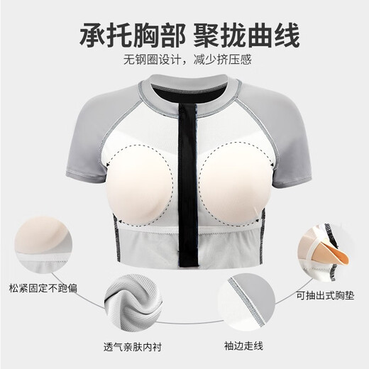 Swimsuit female conservative student two-piece set belly-covering slimming swimsuit 2024 new sports hot spring swimsuit dark gray nose clip earplugs + flat swimming goggles M size M recommended weight 88100Jin Jin equals 0.5 kg