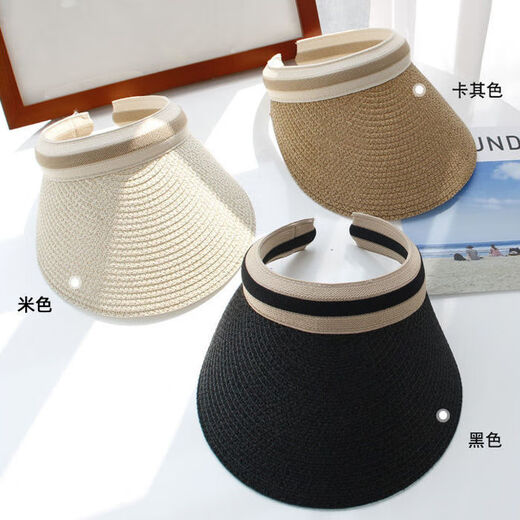 Hedon Straw Hat Women Beach Summer Top Histón vacío Mujer protector solar Sol Gat Sun Sol Style Cilindro de cabello de béisbol Cilindro KT-3524 [Top de tejido de sello]-Black