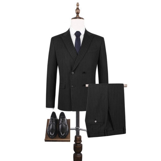 Qipai Men's Fashion Striped Dress Business Casual Men's Banquet Suit 119C73070 Black B50
