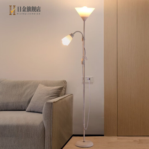 Nordic living room bedroom simple Internet celebrity LED modern decoration study multi-functional vertical lamp 5021 white model 15W+9W three-color dimming
