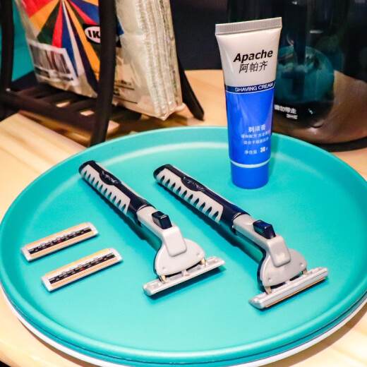 Apache manual razor razor Apache imported 3-layer ultra-thin blade counterattack (1 blade holder 3 blades + 30g shaving cream)