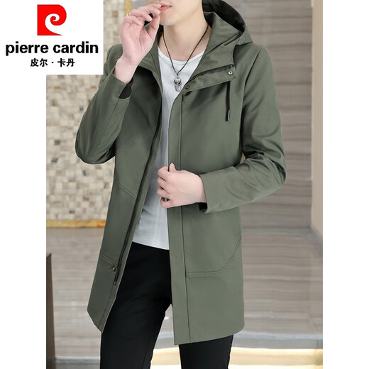 Pierre Cardin mid-length windbreaker jacket for men spring and autumn new mature and stable men's trendy brand hooded slim top 313 black M 85Jin Jin equals 0.5kg -110Jin Jin equals 0.5kg or so