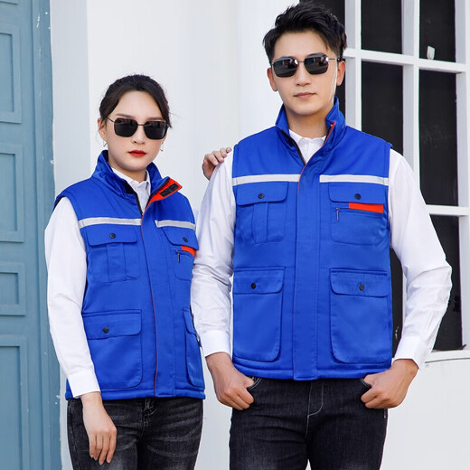 Zhidoudou winter work clothes cotton vest decoration work clothes labor protection clothing thickened driving construction vest custom printed logo back 9902 dark blue red cotton vest can be customized L 170/customizable