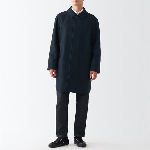 无印良品 MUJI 男式 羊毛混 短外套 毛呢大衣 男士男款外套 ADF02C2A 深藏青色 L (175/100A)