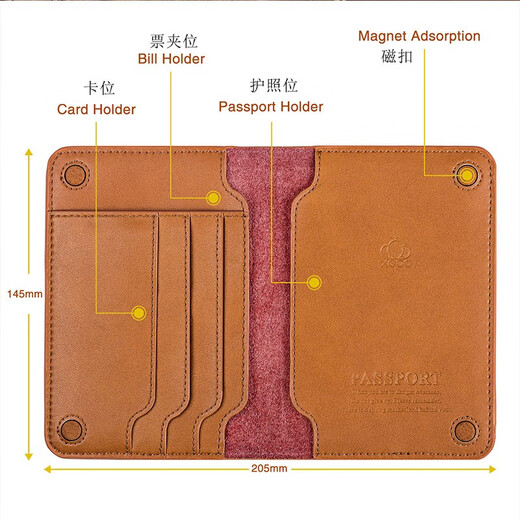 Kimo (KEMY) European and American cowhide passport bag two-layer cowhide ticket wallet travel document storage bag multi-function simple and elegant card brown