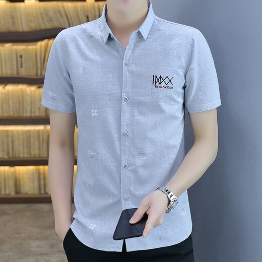 Jeanswest summer thin short-sleeved shirt men's new business casual handsome top Korean style trendy men's slim shirt men 250 gray XL size