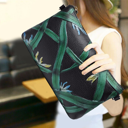 丝芙伦手包女2024新款真皮手拿包韩版时尚斜跨小包气质信封斜跨女包手抓 绿色柳条小号