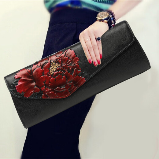 Trendy King Brand Women's Bag Genuine Leather Clutch Women's New Fashion Handbag Banquet Dinner Bag Cowhide Ladies' Clutch Bag Women's Red Peony Bag