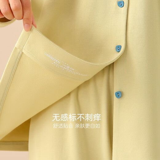 Carrefen Soft Feeling Carrefen Couple Pajamas Women's Spring and Autumn Autumn Pure Cotton Long-Sleeved Home Clothing Men's and Women's Suit Women-Primrose Yellow (Autumn Regular) 3XL