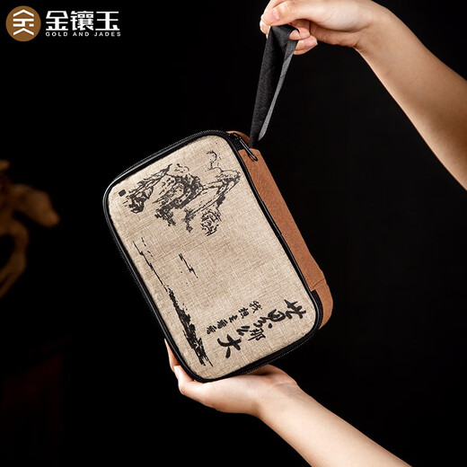 Gold inlaid jade Kung Fu travel tea set teapot, quick cup, elegant cup lid, bowl, Ru kiln, Xianglong quick cup