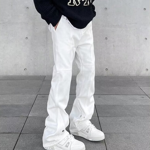 
Black box white American high street jeans men's autumn new work style ins loose slim micro-tender versatile straight trousers WKXS-K691 black XL