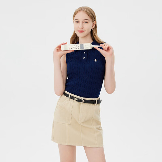 Hush Puppies【舒适全棉】暇步士女装秋季复古休闲纯棉绞花针织背心吊带 196深蓝 M