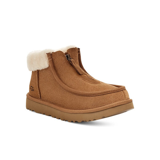 UGG new winter style women's casual and comfortable flat sole round toe zipper fashionable loafers 1143955 CNAT maroon/natural white 37