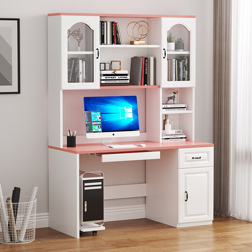 Lifanju computer desk desktop household solid wood desk bookcase combination desk bookshelf integrated study table modern simple table warm white/environmentally friendly particle board 0.9 meters long*0.5 meters wide/no door style