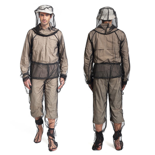 Lanshu outdoor adventure camping mesh anti-mosquito clothing set of four, fishing anti-mosquito bite clothes, pants, gloves and foot covers, four-piece set with packaging S/M