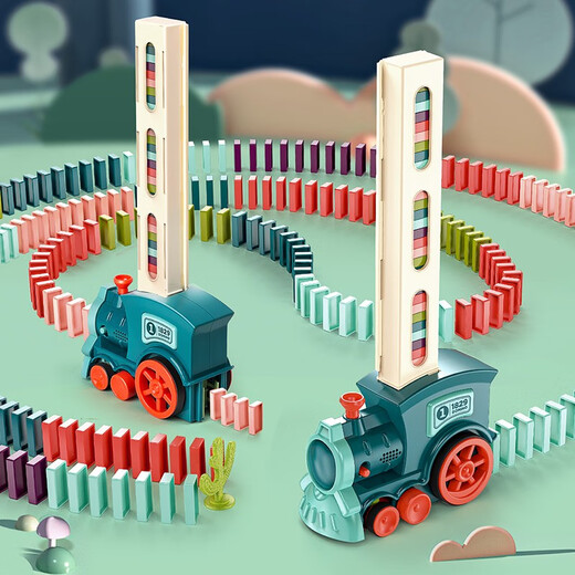 Newchi Domino Deliveridad automática de niños de juguetes de trenes eléctricos para niños y niñas Distribución automática de licencias Caja de entrega automática de trenes eléctricos + 100 piezas de dominó