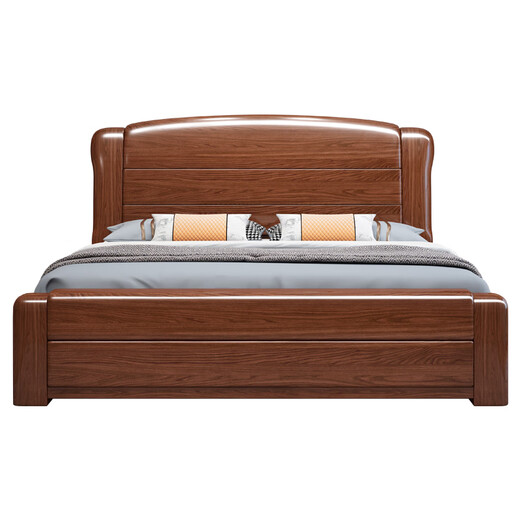 Maiyayue bed walnut solid wood bed double bed Chinese modern minimalist wedding bed large bed light luxury master bed furniture walnut bed 1500*2000mm frame style