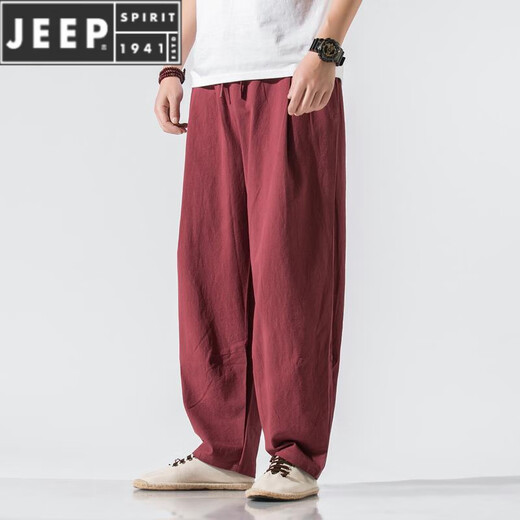 JEEP SPIRIT2023春夏季新款棉麻男装休闲灯笼裤中国风亚麻布居士服禅意长裤子 藏青色(930) XL 【参考体重135-150斤】